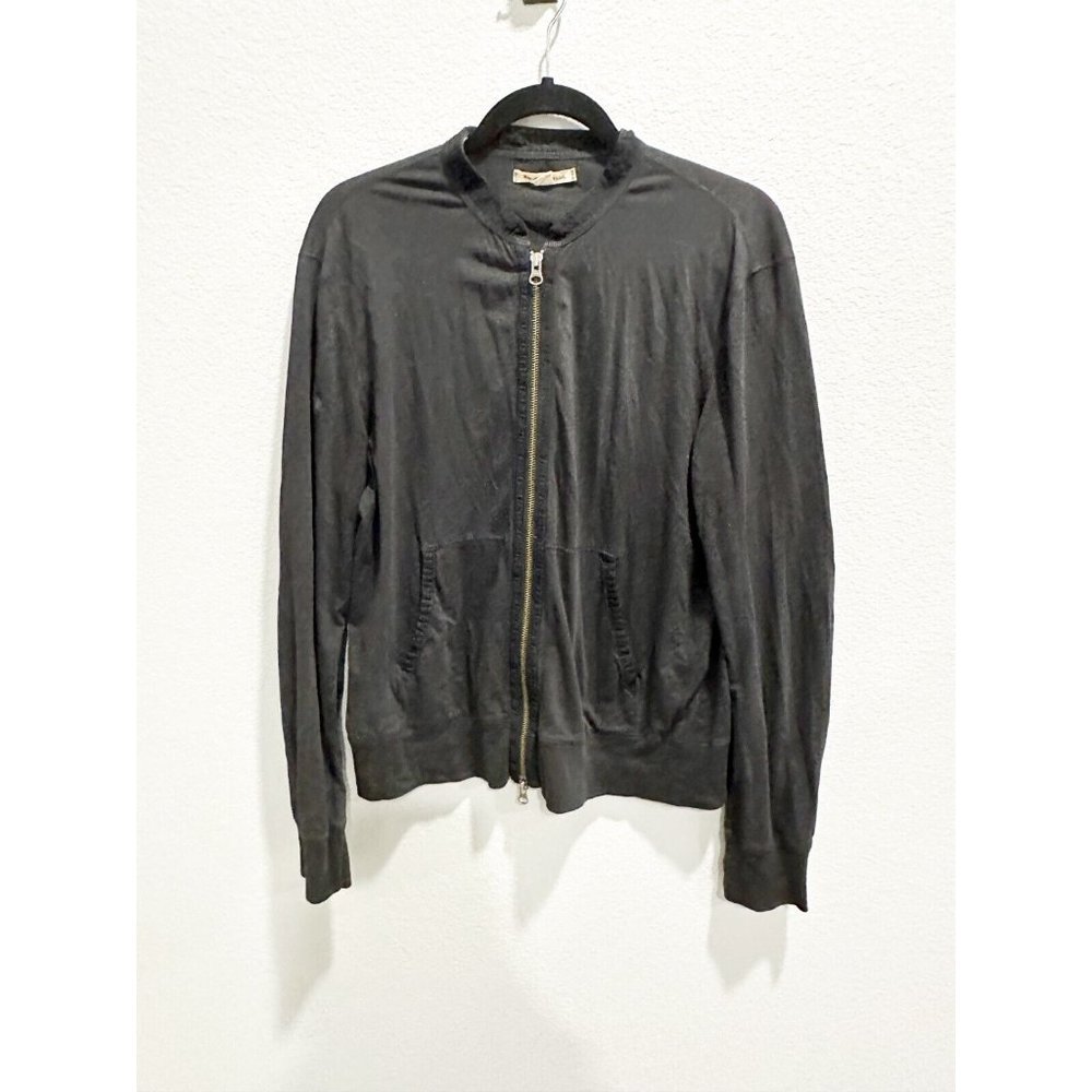 John Varvatos Star USA Mens Bomber Jacket Zip Up Long Sleeve Cotton Black Medium